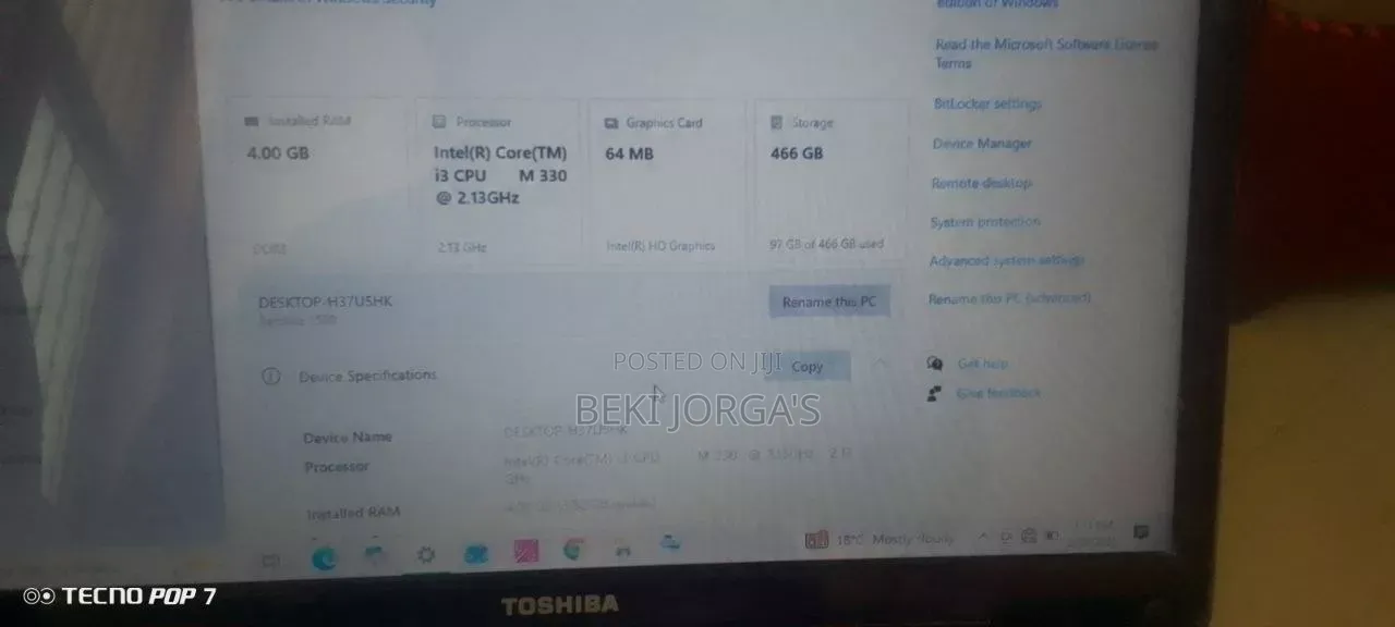Laptop Toshiba 4GB Intel Core i3 HDD 500GB