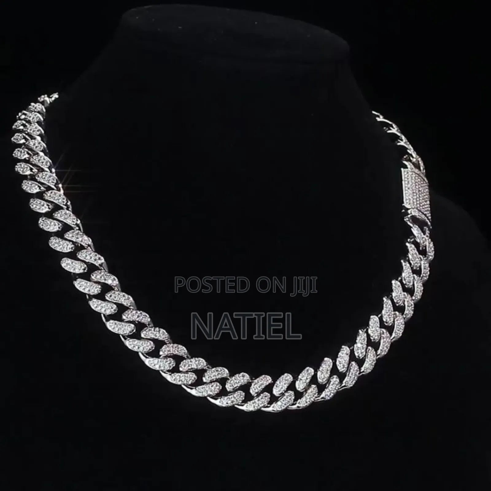 Silver-Tone Iced-Out Cuban Link Chain and Bracelet.