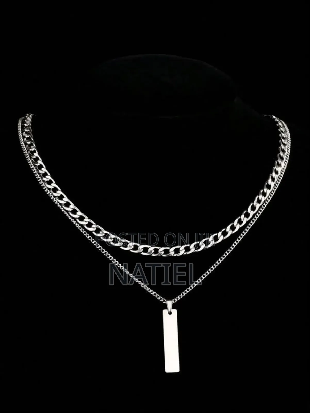 Silver-Tone Iced-Out Cuban Link Chain and Bracelet.
