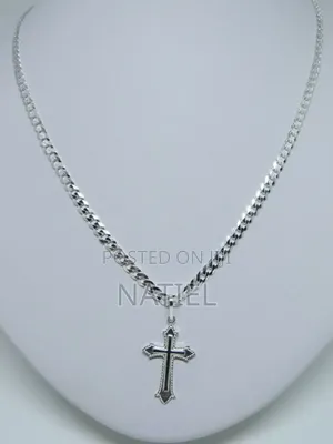 Silver-Tone Iced-Out Cuban Link Chain and Bracelet.