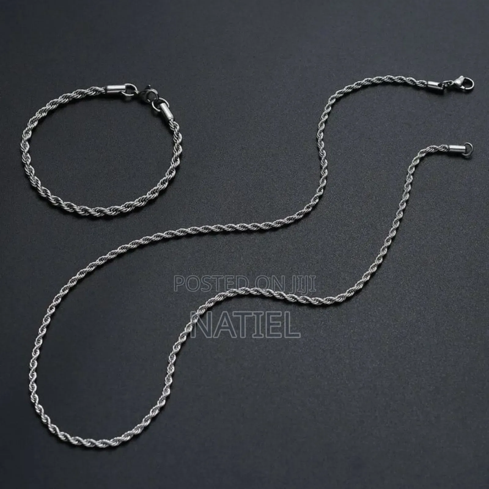 Silver-Tone Iced-Out Cuban Link Chain and Bracelet.