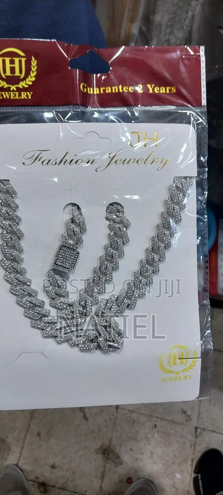 Silver-Tone Iced-Out Cuban Link Chain and Bracelet.