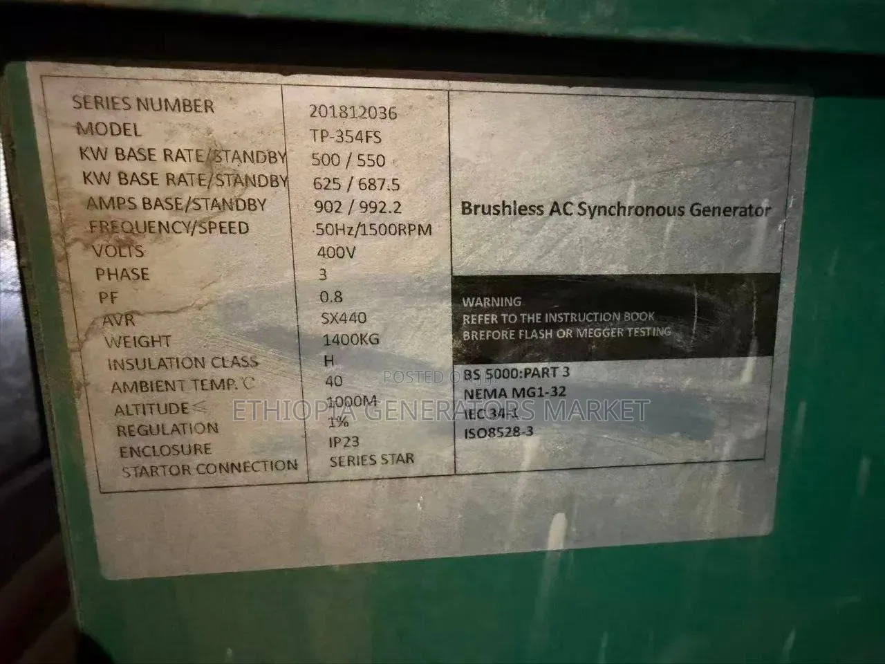 625kva Cummins Generator Open Type