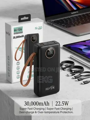 HiVEN 30,000mAh Power Bank (22.5W Fast Charge) N-30 - ኦሪጅናል ፖወር ባንክ