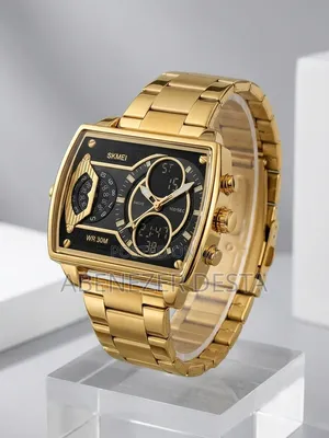 Gold-Tone SKMEI 2229 Dual-Movement Watch, Featuring a Bold Square