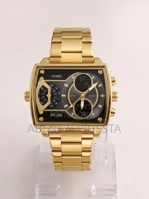 Gold-Tone SKMEI 2229 Dual-Movement Watch, Featuring a Bold Square
