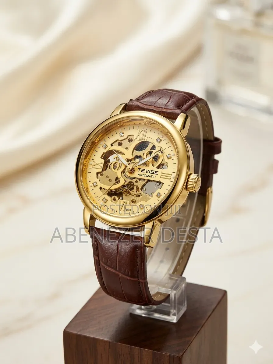 Tevise Gold-Tone Skeleton Automatic Watch