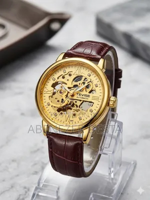 Tevise Gold-Tone Skeleton Automatic Watch