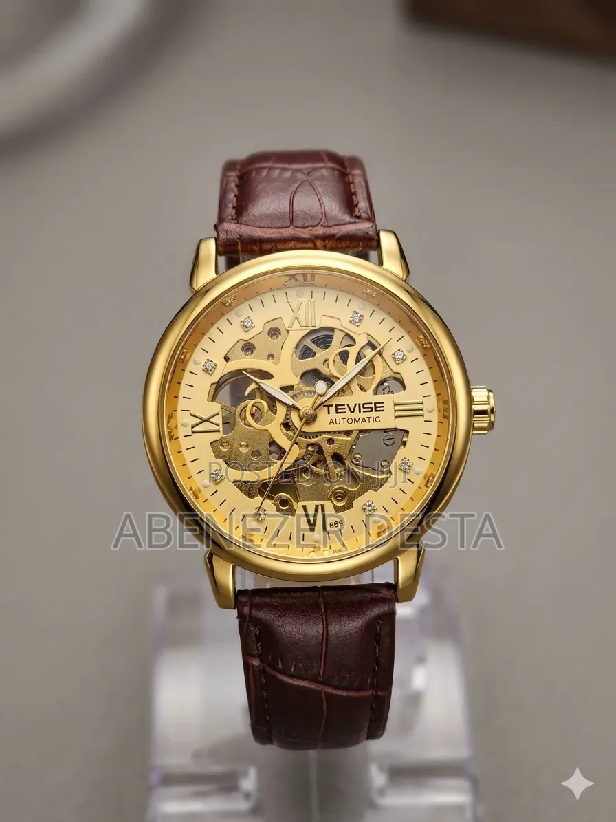 Tevise Gold-Tone Skeleton Automatic Watch