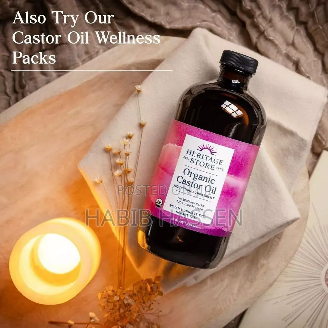 HERITAGE STORE Organic Castor Oil – 16oz (Glass Bottle) Cold