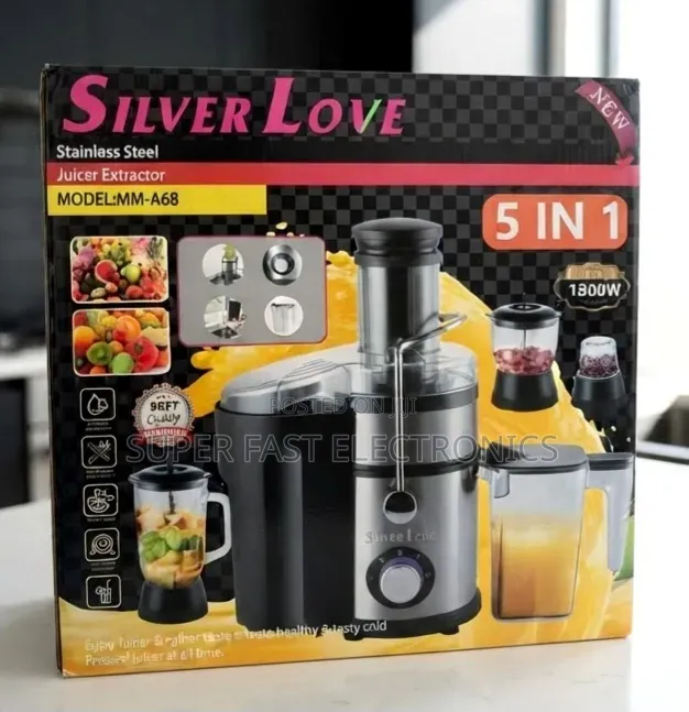 SILVER LOVE Juicer Extractor 5-in-1 Stainless Steel– 1800W Powerful