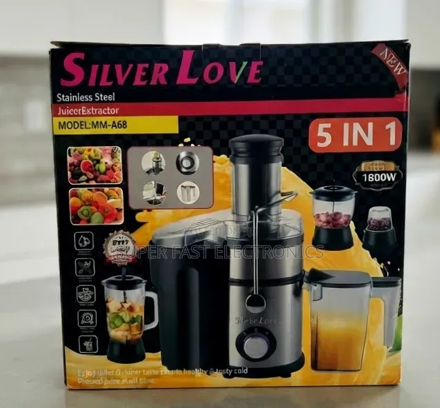 SILVER LOVE Juicer Extractor 5-in-1 Stainless Steel– 1800W Powerful