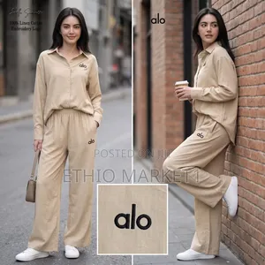 WOMEN'S 2 PIECE SET Long-Sleeve Button Shirt + Wide-Leg Palazzo