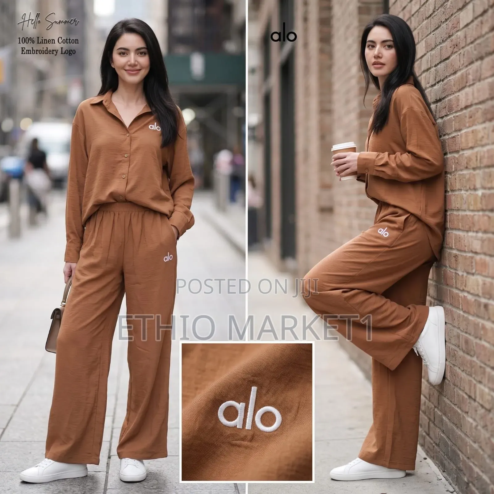 WOMEN'S 2 PIECE SET Long-Sleeve Button Shirt + Wide-Leg Palazzo