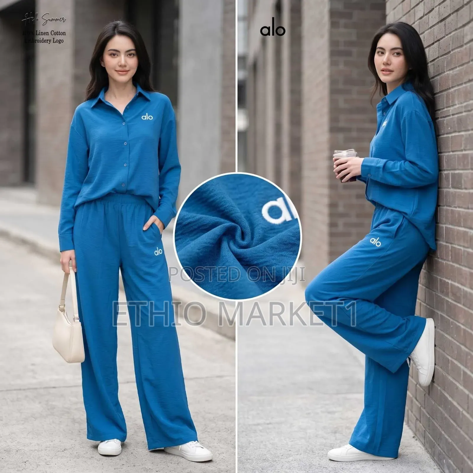 WOMEN'S 2 PIECE SET Long-Sleeve Button Shirt + Wide-Leg Palazzo