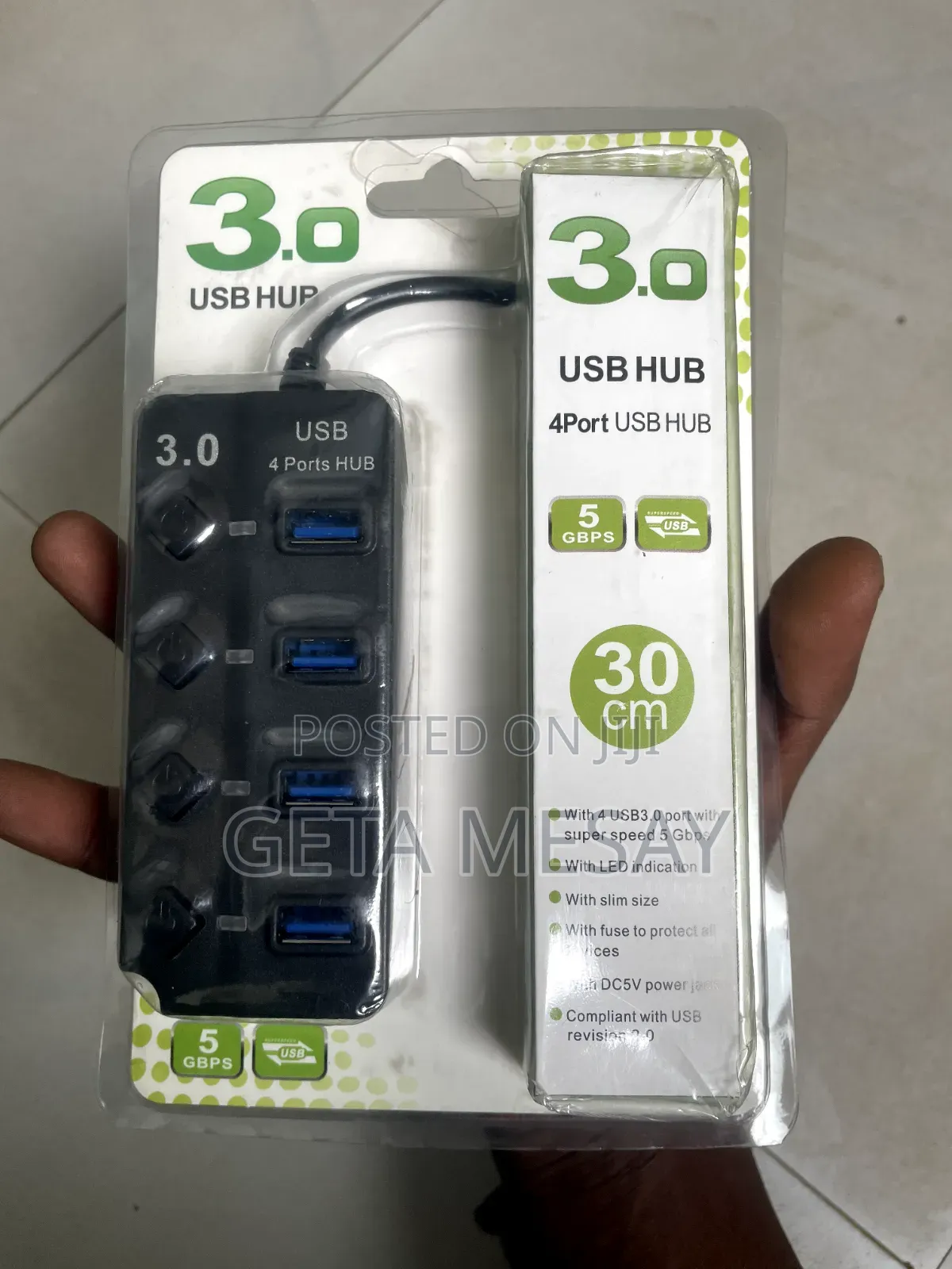 4-Port USB 3.0 Hub 5Gbps High Speed With ON/OFF Switch