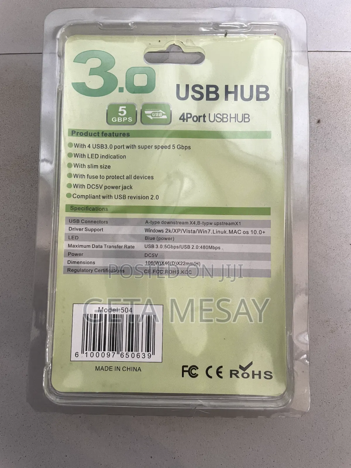 4-Port USB 3.0 Hub 5Gbps High Speed With ON/OFF Switch