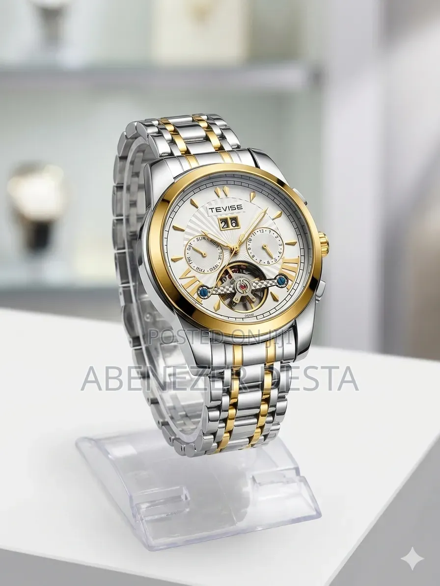 Two-Tone Silver and Gold- Accented Tevise Mechanical Watch