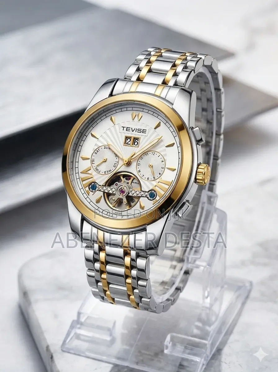 Two-Tone Silver and Gold- Accented Tevise Mechanical Watch