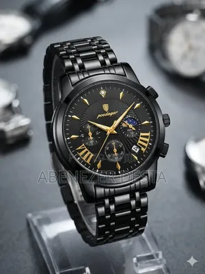 Black and Gold Poedagar 813 Men's Quartz Chronograph Wristwatch With A
