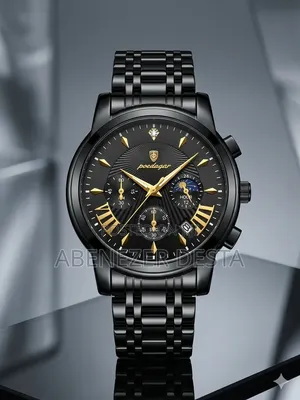 Black and Gold Poedagar 813 Men's Quartz Chronograph Wristwatch With A