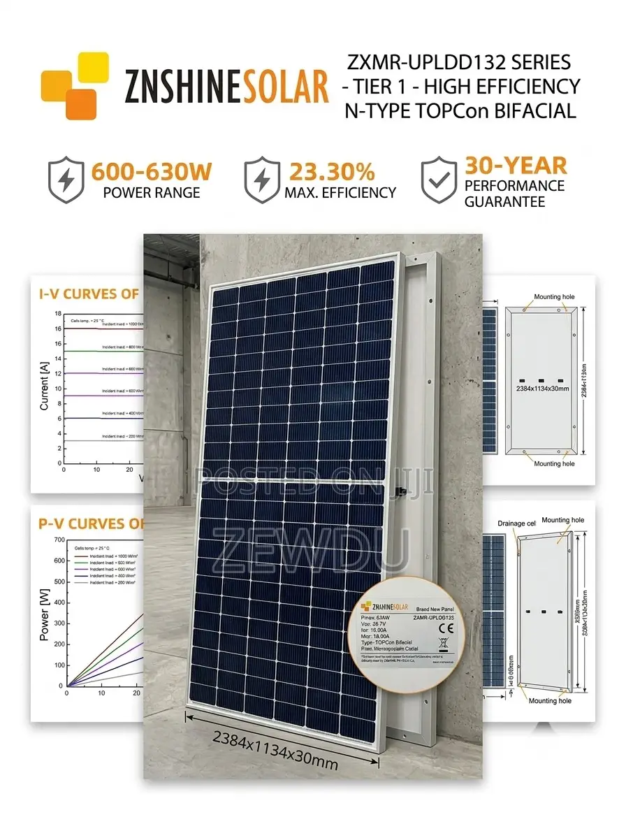 ZNShine 600W–630W TOPCon Solar Panel Per Watt