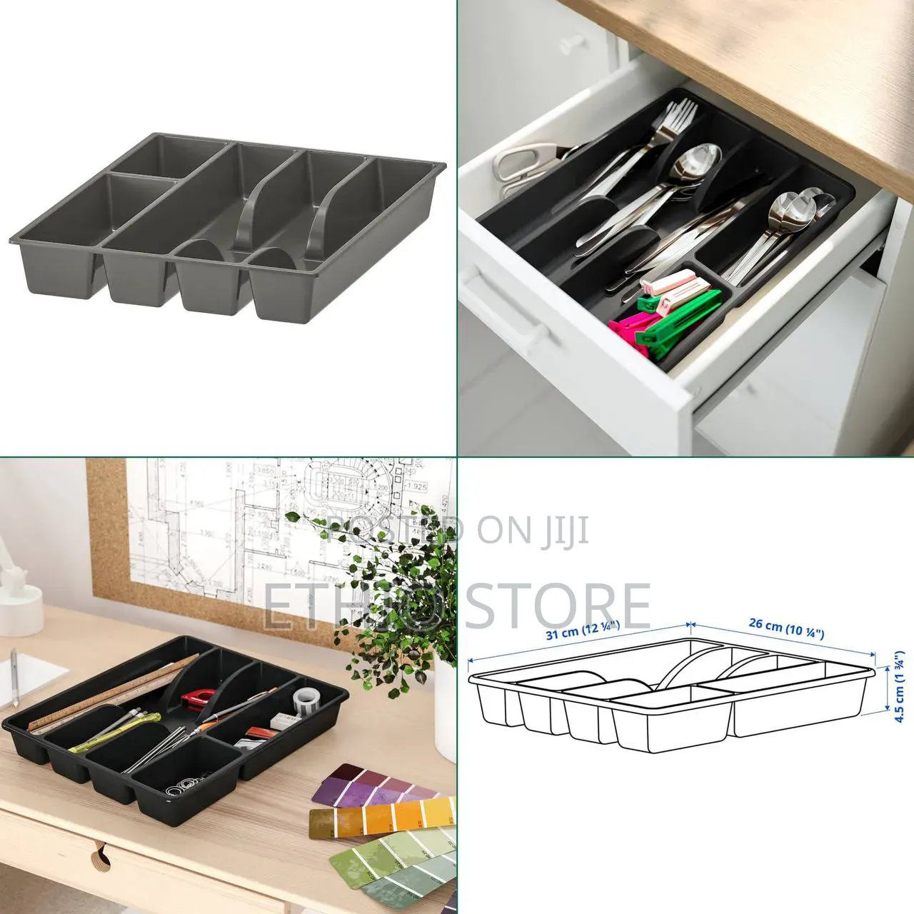 Cutlery Tray, Grey, 31x26 Cm