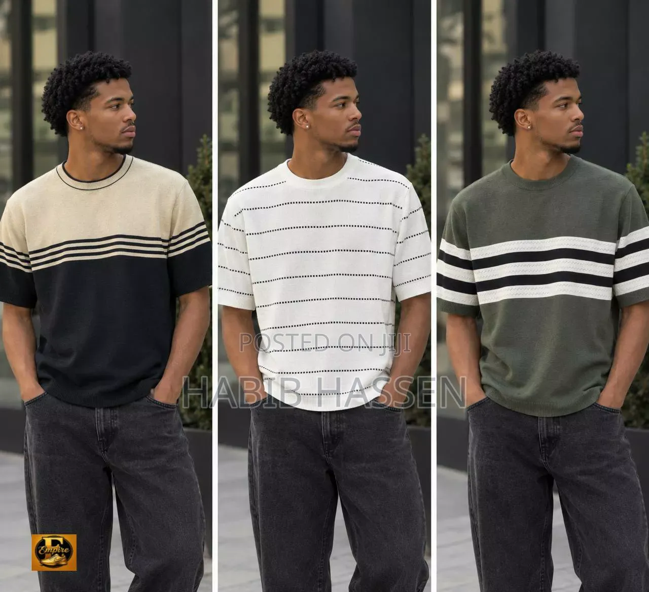Men's Striped Knit Drop-Shoulder T-Shirt