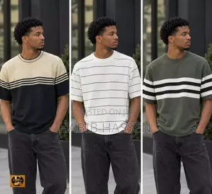 Men's Striped Knit Drop-Shoulder T-Shirt