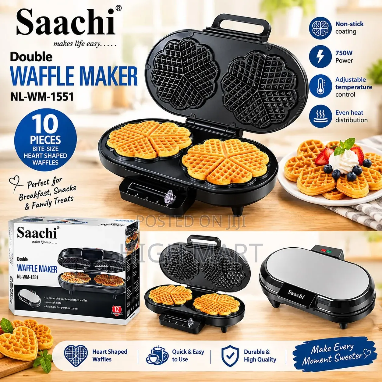 Saachi Heart Shape Double Waffle Maker