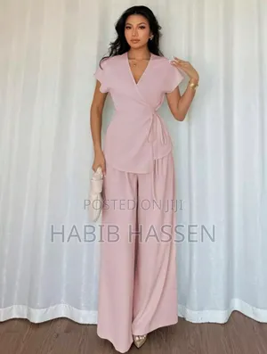 Women's Elegant Wrap Bat Wing Sleeve Blouse and Wide Leg Loose Pants