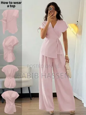 Women's Elegant Wrap Bat Wing Sleeve Blouse and Wide Leg Loose Pants