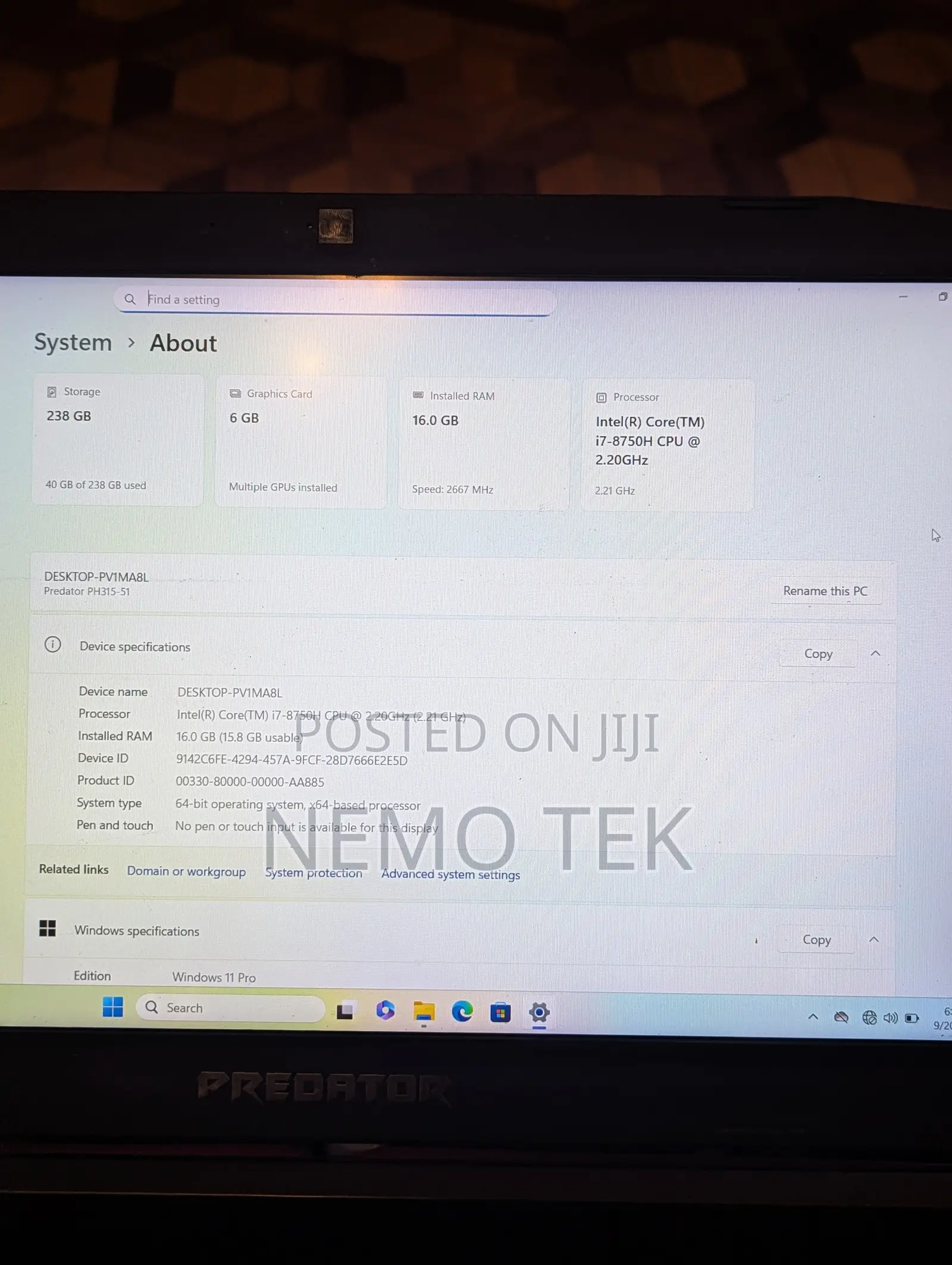 Laptop Acer Predator Helios 300 16GB Intel Core i7 SSD 256GB