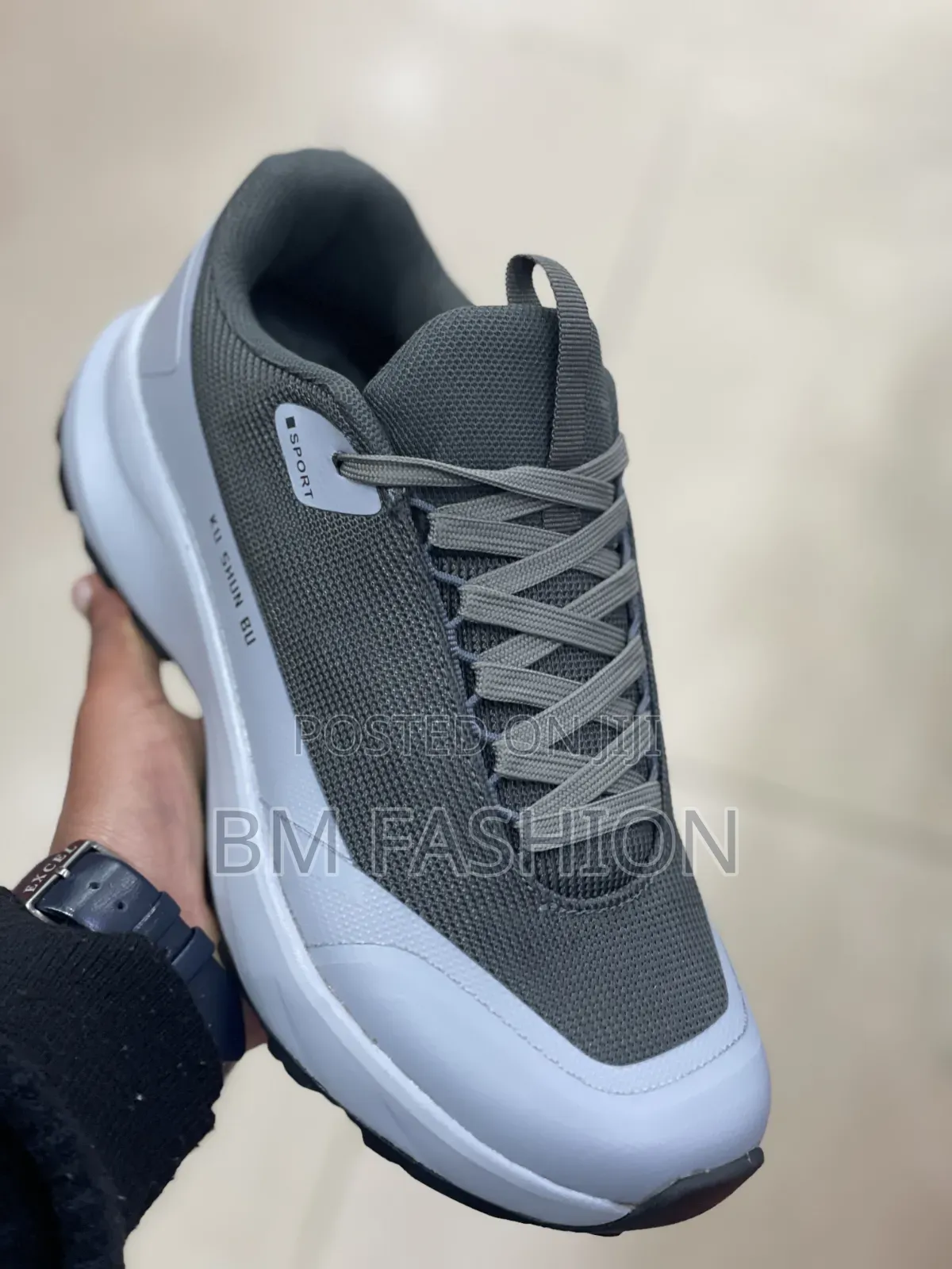 "KU SHUN BU" Pair of Dark Gray and White Athletic Sneakers