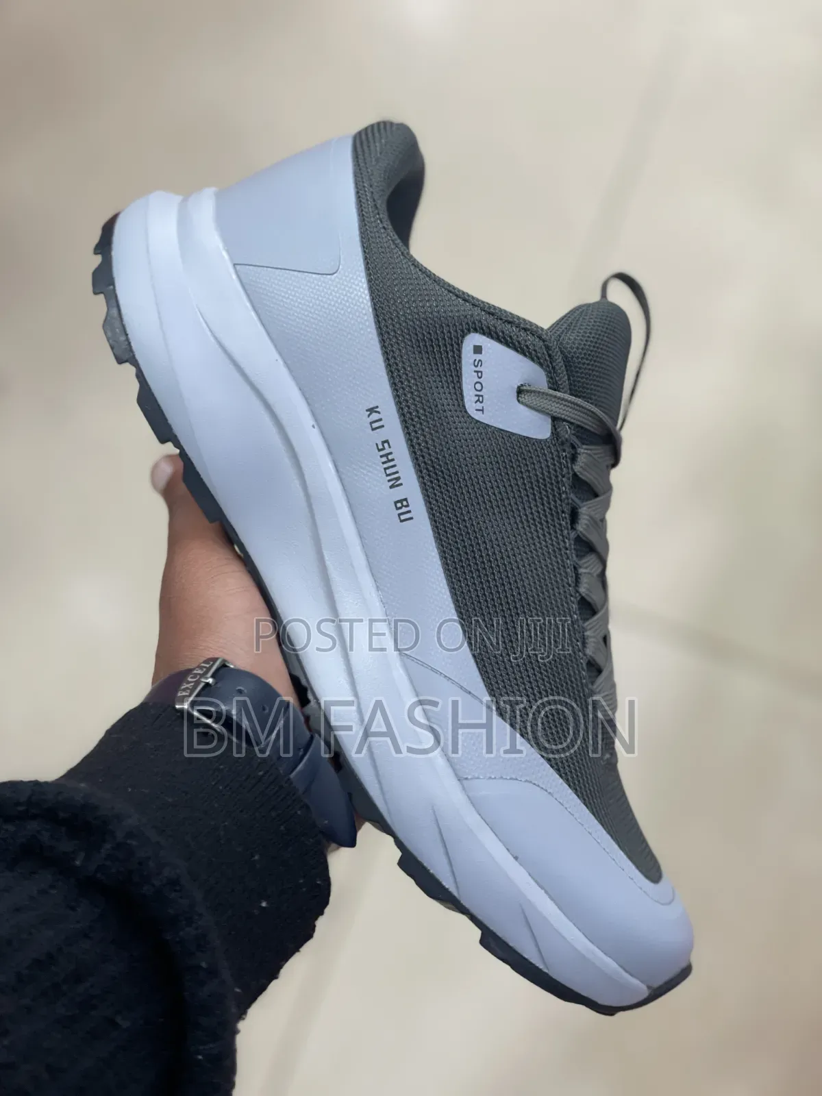 "KU SHUN BU" Pair of Dark Gray and White Athletic Sneakers