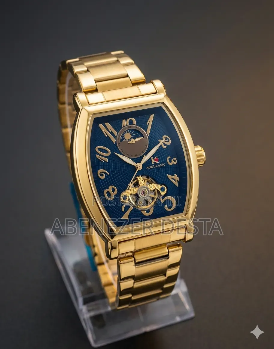 Gold-Tone Aokulasic Automatic Mechanical Watch With a Barrel- Shaped