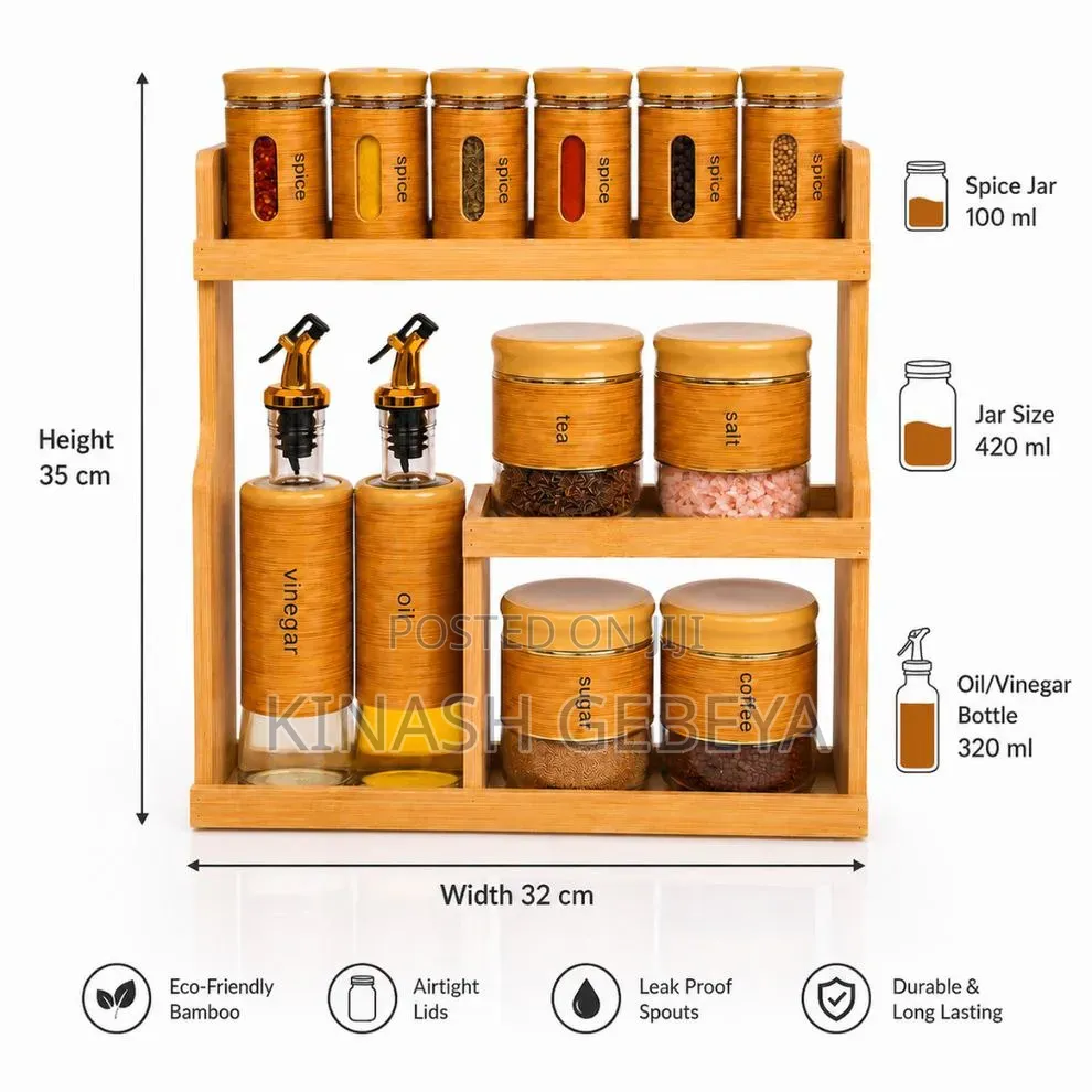 13pcs Glass Jars and Oil Dispenser Sets