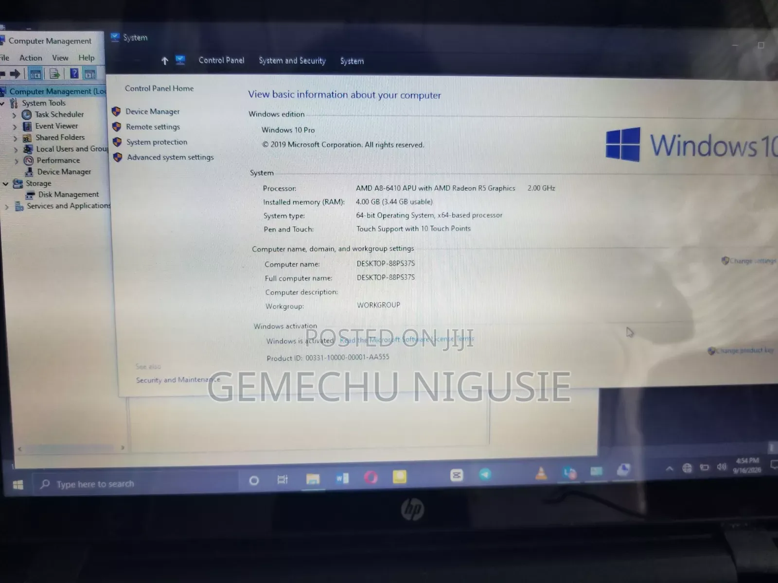 Laptop HP 15-dw0037wm 4GB AMD Ryzen 5 HDD 500GB