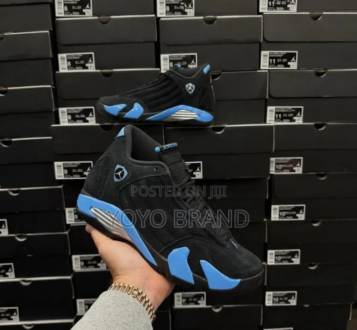 Air Jordan 14 Retro "Black/University Blue"black Suede Uinsex Sneakers