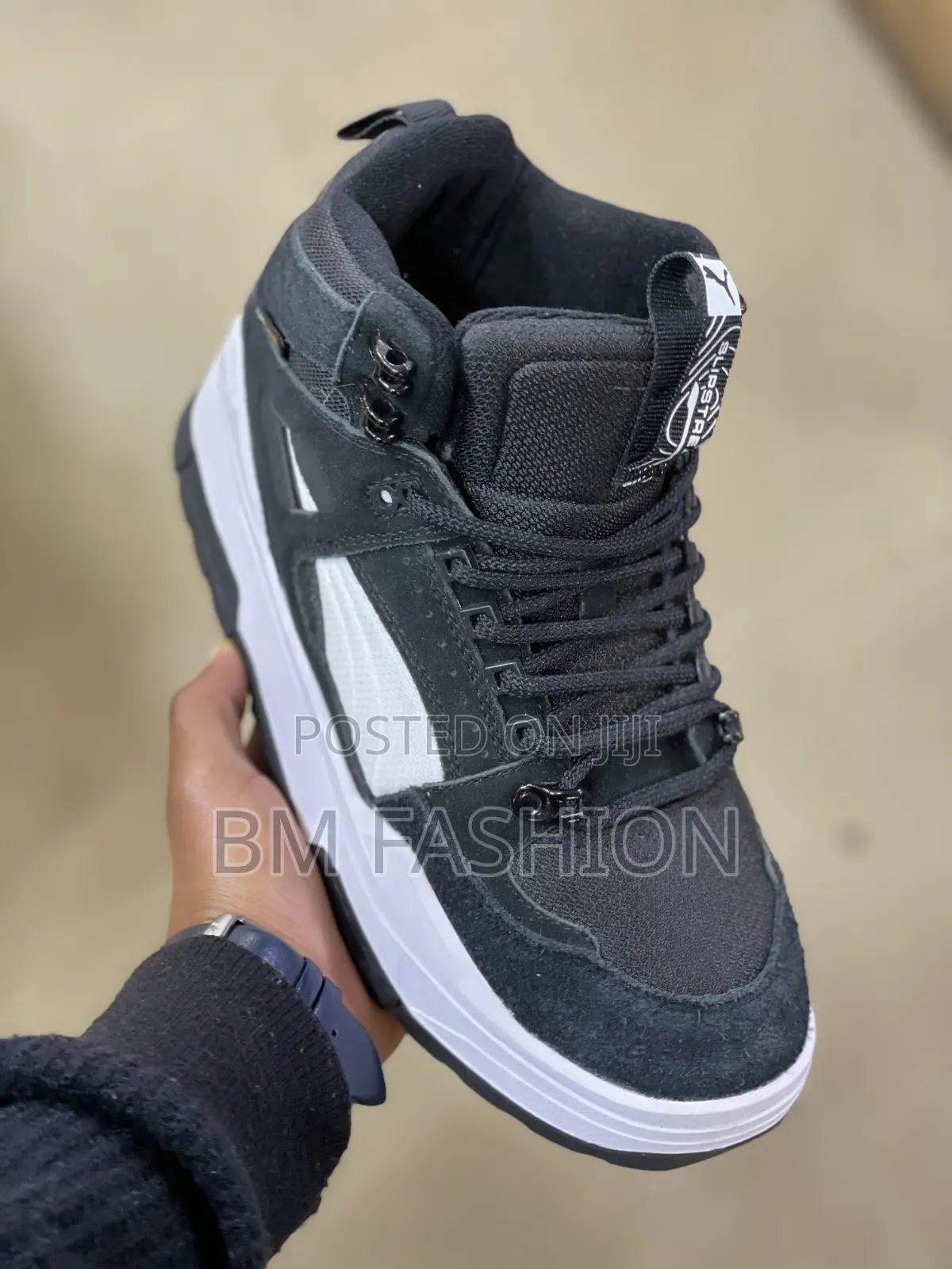 New Arrival Black and White Puma Slipstream Mid-Top Sneaker