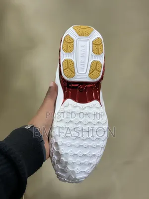 Nike Shoe Featuring a Metallic Red Swoosh and Matching Red Translucent