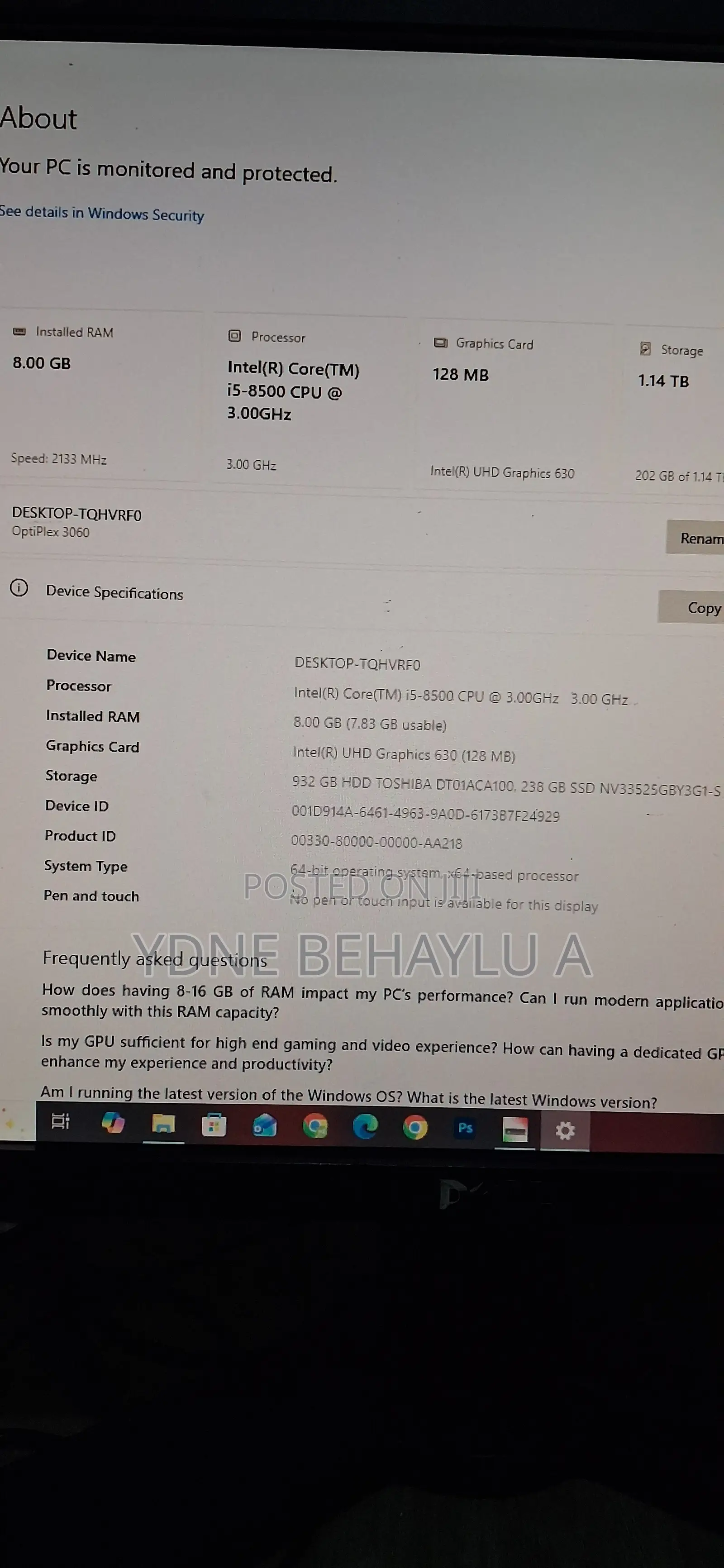 Desktop Computer Dell OptiPlex 3060 8GB Intel Core i5 HDD+SSD 1T