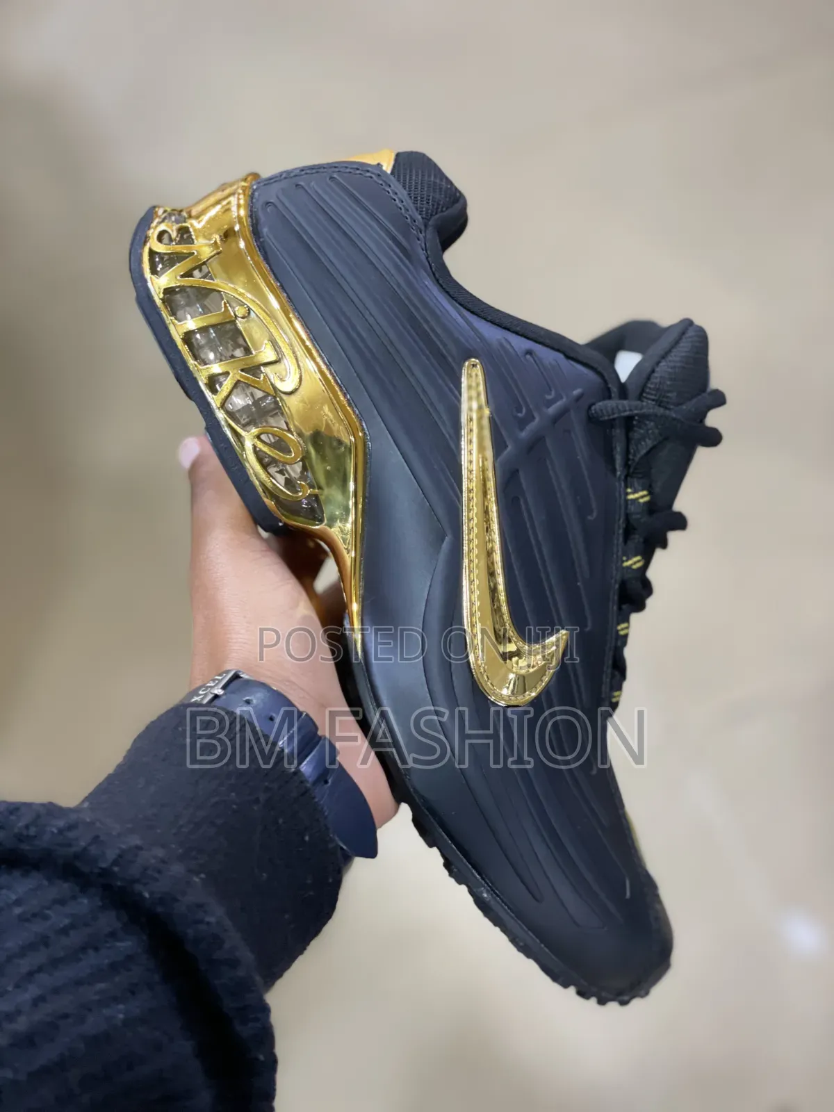 Nike Air Max With Metallic Gold Accents, Including Gold Nike Swoosh