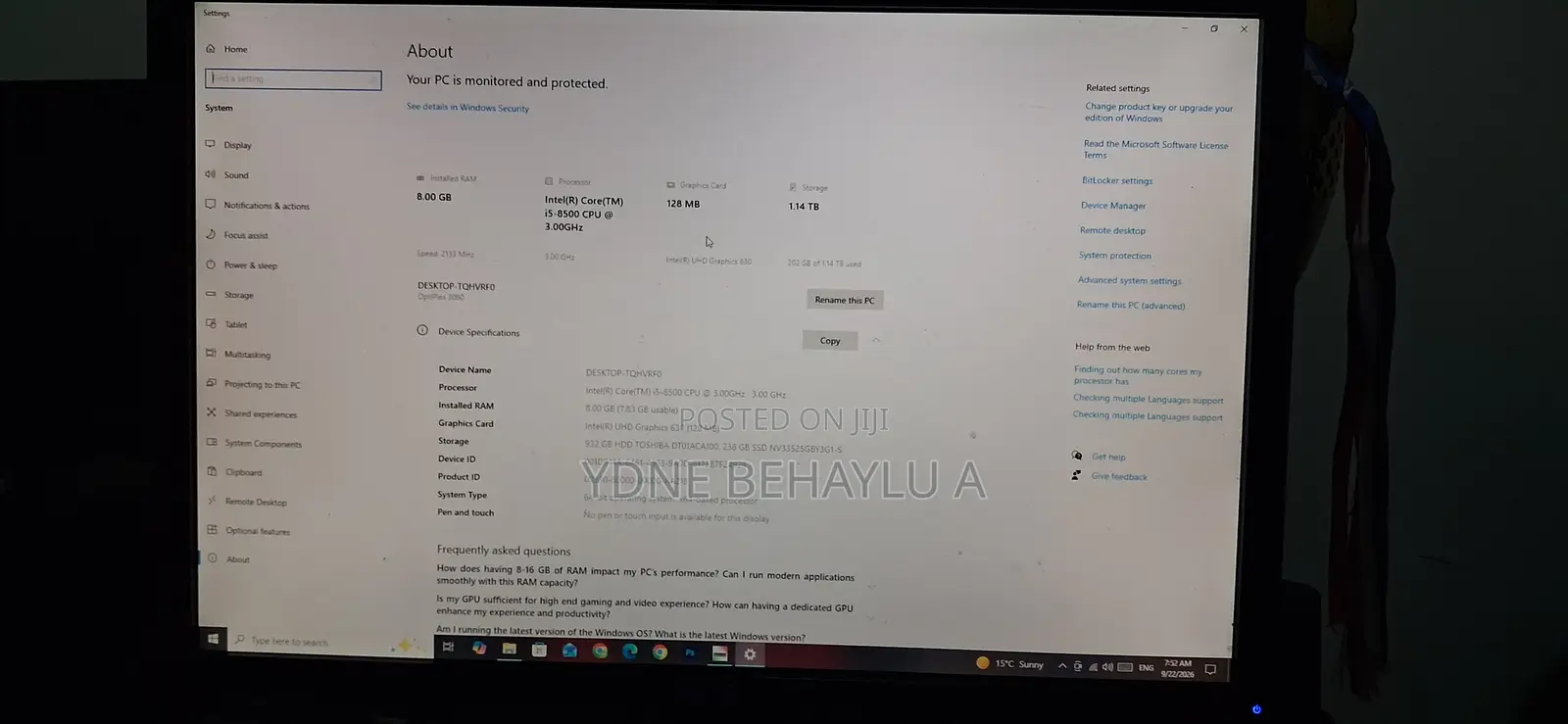 Desktop Computer Dell OptiPlex 3060 8GB Intel Core i5 HDD+SSD 1T