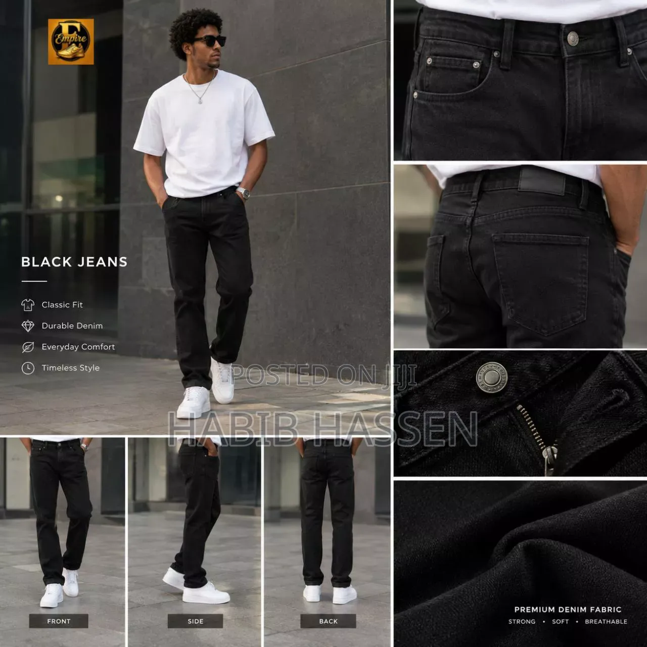 Black and Blue Classic Fit Jeans