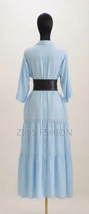 Elegant Light Blue Maxi Dress With Black Belt