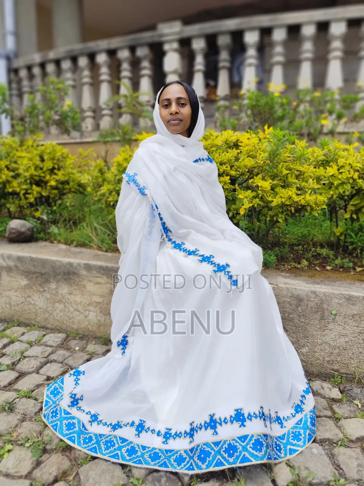 Elegant White Habesha Kemis With Gold Orange Embroidery