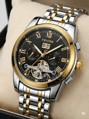 Tevise Automatic Mechanical Watch Featuring a Black Dial Roman Numeral