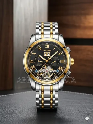 Tevise Automatic Mechanical Watch Featuring a Black Dial Roman Numeral