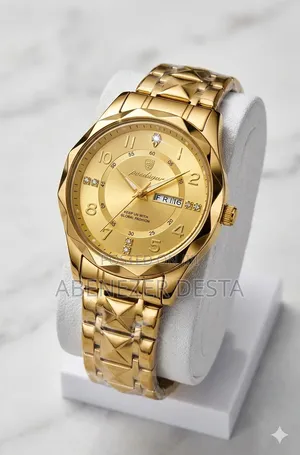 Gold-Toned Poedagar Luxury Quartz Men's Watch With a Faceted Bezel,